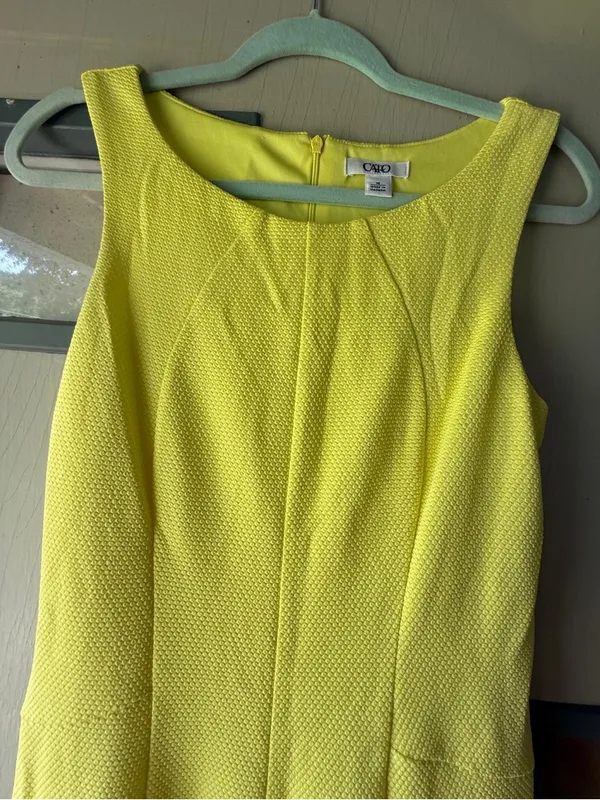 Cato Bright Yellow Textured Fit-and-Flare Dress - Image 3