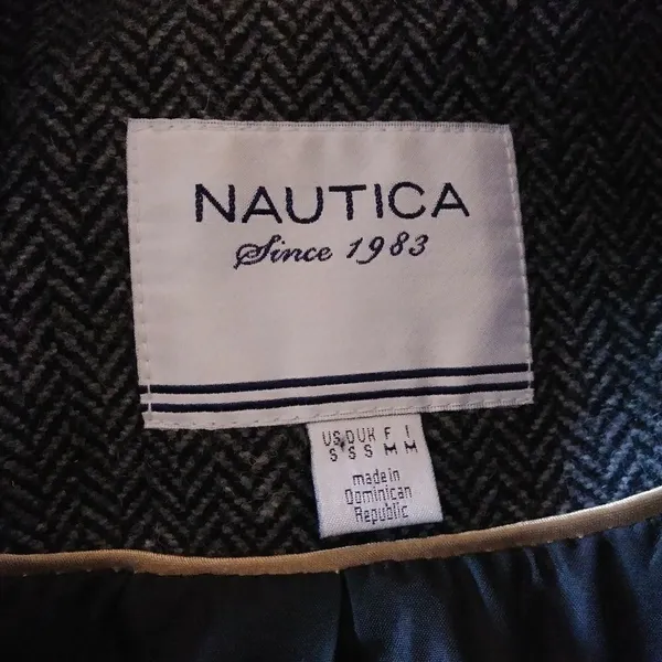 Nautica Grey Herringbone Wool Blend Zip Up Winter Coat - Image 4