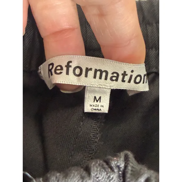 Reformation Black Wide Leg Drawstring Trousers Pants Medium Deadstock Fabric - Image 6