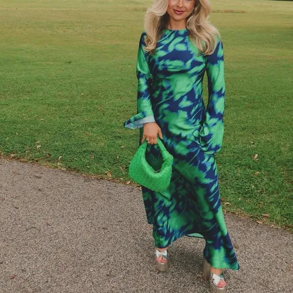 Free People The Wolf Gang Calypso Maxi Dress Green‎ Blue Long Sleeve XS - Image 7