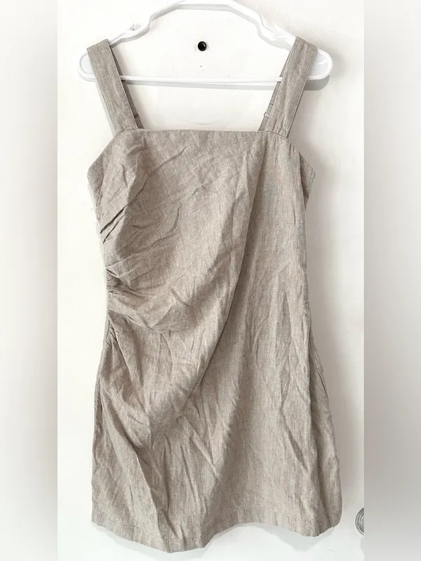 Abercrombie & Fitch Linen-Blend Ruched Square Neck Mini Dress Medium Beige NWT - Image 5