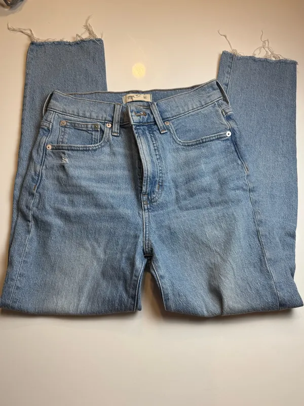 Madewell Jeans Perfect Vintage Straight Jean Light Wash Distress Raw Hem Size 26 - Image 3