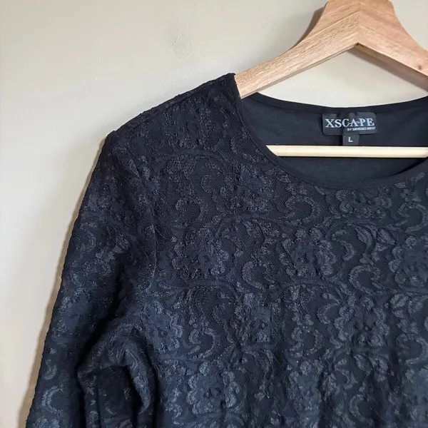 Vintage Xscape Floral Lace Evening Top Large Black Women y2k 3/4 Sleeve Lined - Image 2