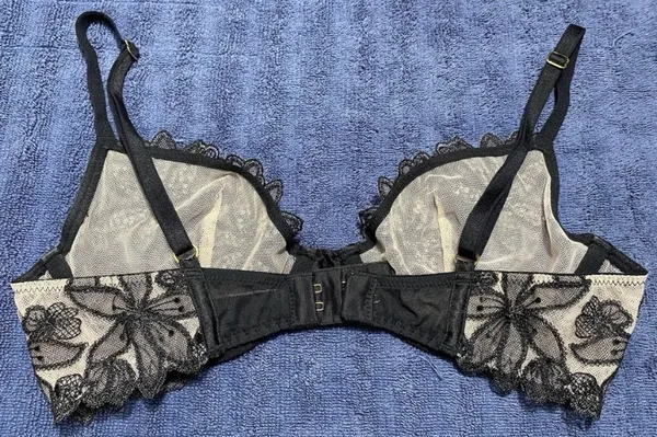 Victoria's Secret very sexy rhinestone low cut Demi black beige sheer bra - Image 2