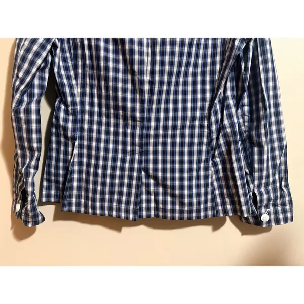 Banana Republic Plaid Blazer Women Small Navy Blue Excellent Cotton Shirt Jacket - Image 10