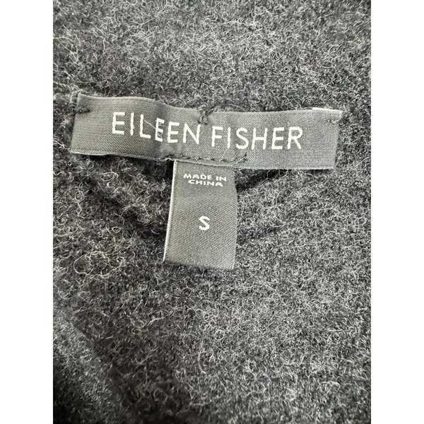 Eileen Fisher Gray 100% Merino Wool Fringed Snap Front Cardigan Jacket Small - Image 6