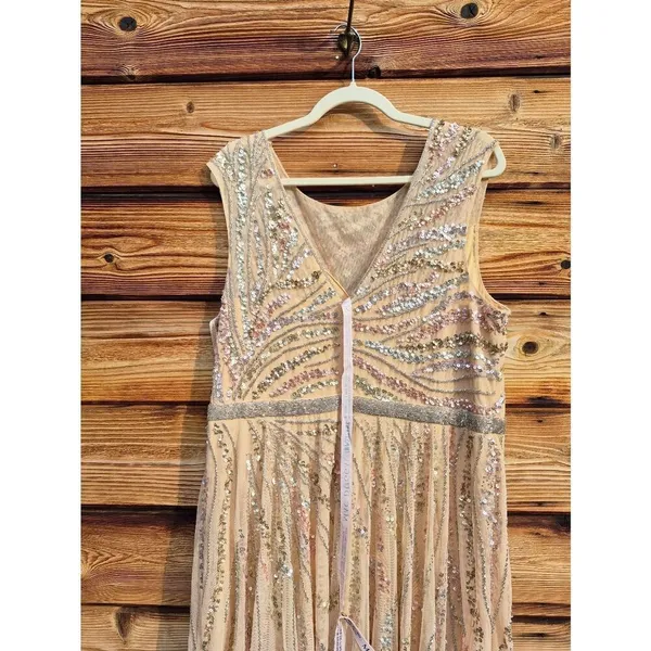 Mac Duggal 5445 Size 14 Beige Beaded Sequined Embellished Long Maxi Gown Dress - Image 12