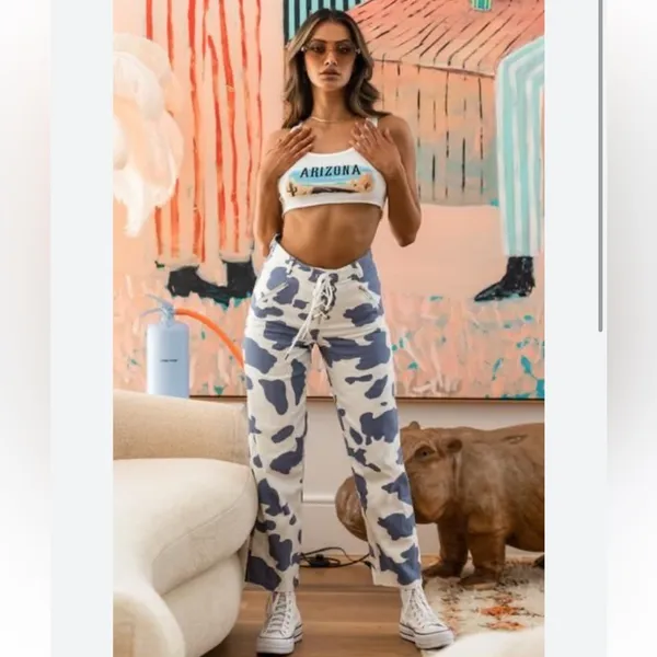 Beginning Boutique Tiger Lace Up Pants Cow Print - Image 2