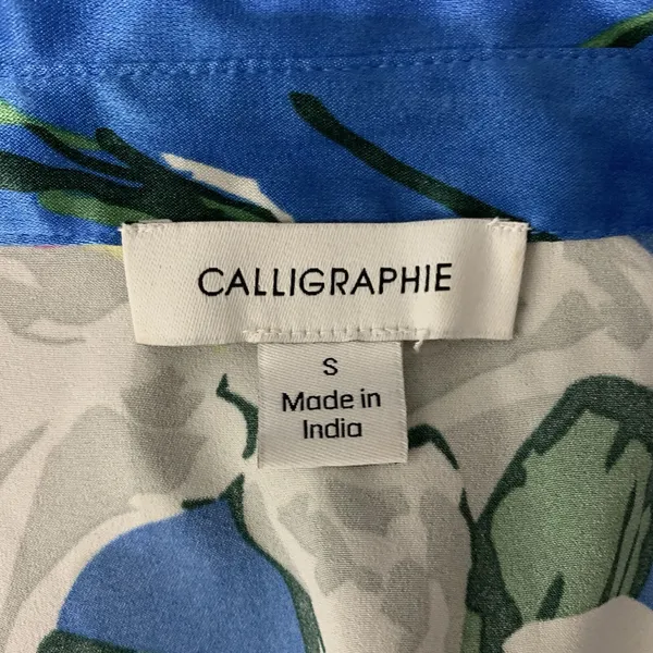 Anthropologie Calligraphie Blouse Small Blue Long Sleeve Boho Resort - Image 6