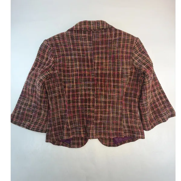 Coldwater Creek Womens Petite 8 Purple Pink Brown Tweed Blazer 3/4 Sleeve Jacket - Image 2