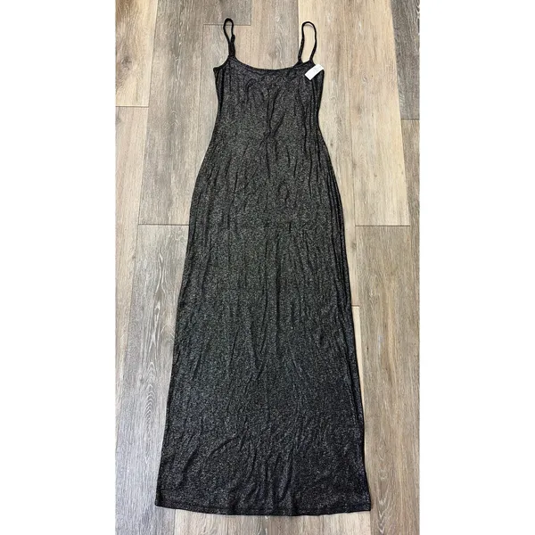 Aerie No Party Needed Maxi Dress Womens Medium Black Shimmer Slip Dress NWT - Image 3