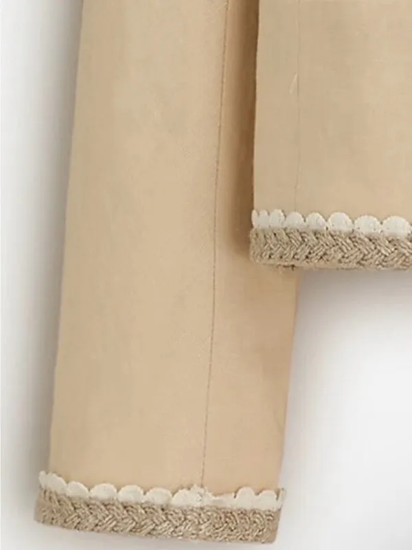 J. Crew Linen Cropped Lady Jacket Raffia Blazer in Buff Clay Beige Size 16 - Image 5