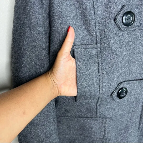 Merona Gray‎ Wool Blend Button & Zip Front Hooded Pea Coat - Image 5