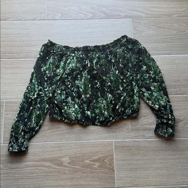 BY ANTHROPOLOGIE Off-Shoulder Burnout Velvet Blouse Green Floral Sz XLarge - Image 5