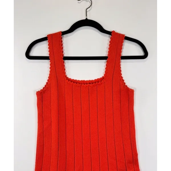 Reiss Womens Top Red Dory Stitch Interest Square Neck Vest Tank Stretch Small - Image 7