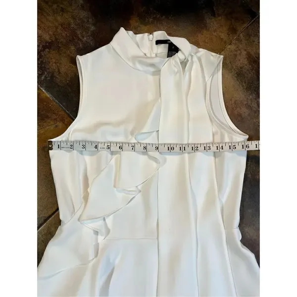 Jay Godfrey White Mia Mini Swing Sleeveless Tie Neck Ruffle Size 6 Dress - Image 8