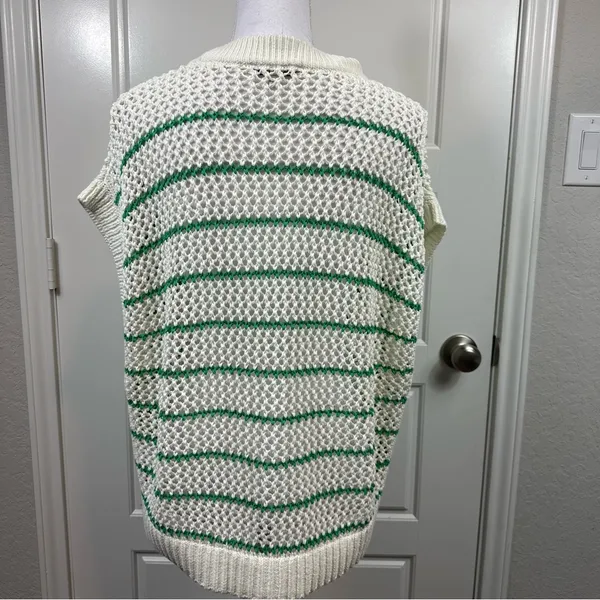 Madewell Classic Ivory Green Striped Open Stitch Knit Sweater Tee Size L NWOT - Image 5