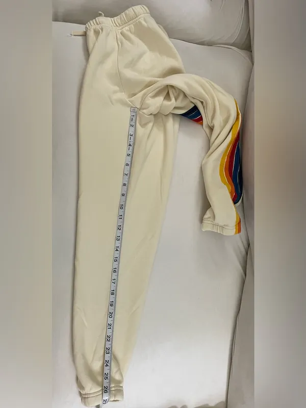 Aviator Nation 5 Stripe Vintage Cream Rainbow-Stripe Zip Hoodie & Jogger Set XS - Image 11