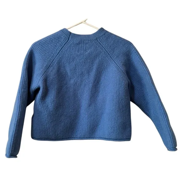Part Two Women‎ Size Large Wool Blend Crop Sweater Blue Long Sleeve Stretch City - Image 2