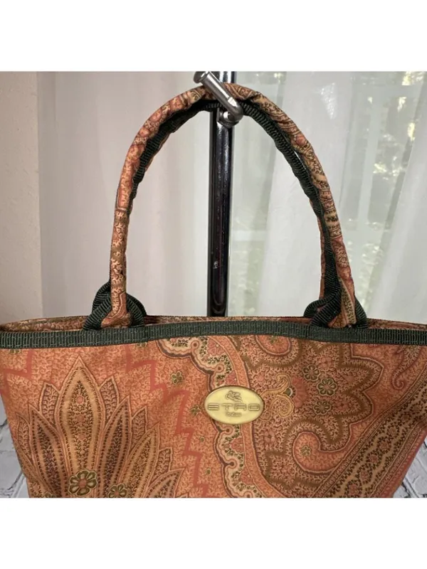 ETRO Paisley Mini Libra Hand Bag Tote Small Nylon Clasp Fabric Pattern Authentic - Image 5