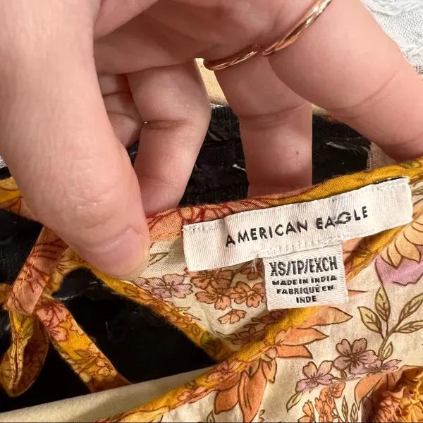American Eagle Orange Floral Babydoll Mini Dress Sz XS Cottagecore Beach Light - Image 6