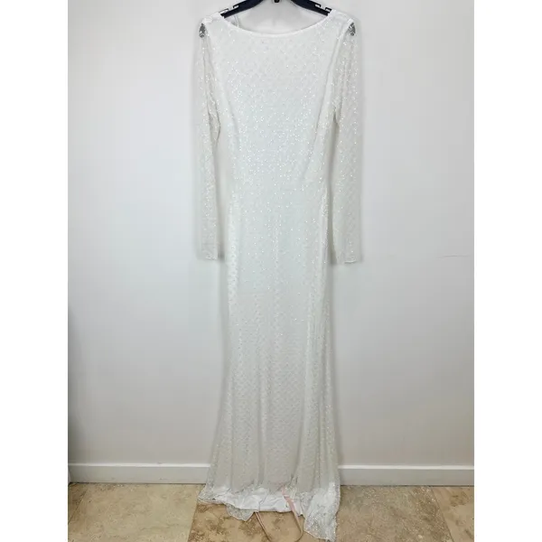 Lulus Mariani White Sequin Beaded Backless Long Sleeve Maxi Dress Medium NWT - Image 6