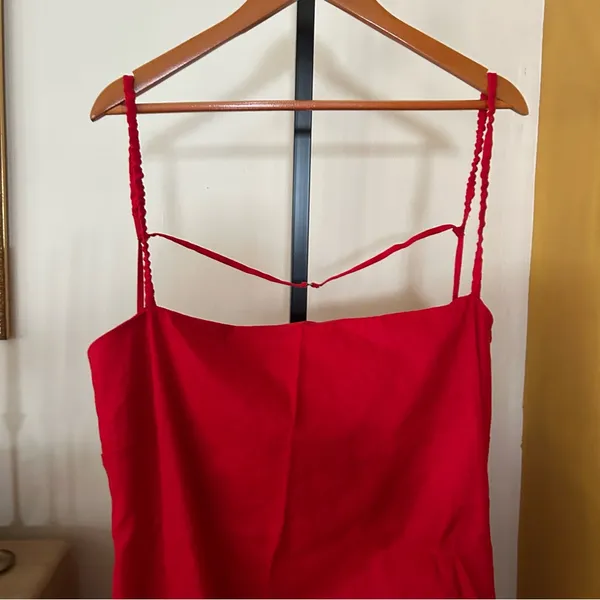J.Crew Collection Side-Ruched Dress Stretch Linen-Viscose Blend Red Plus Size 24 - Image 4