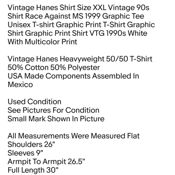 Hanes Vintage Shirt Size XXL Vintage 90s Shirt Race Against MS 1999 Graphic Tee Unisex T-shirt - Image 2