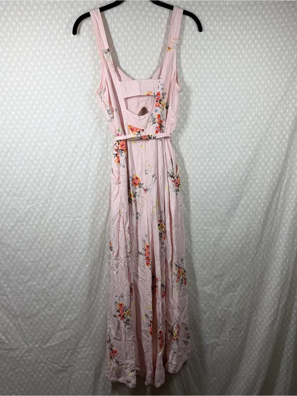 Anthropologie Akemi + Kin Pink Adia Floral Linen Rayon Blend Tie Waist Jumpsuit - Image 4