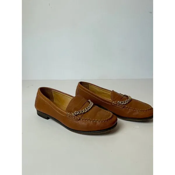 Sandro Brown Saddle‎ Leather Chain Detail Loafers Size US 6 Luxury Designer - Image 8