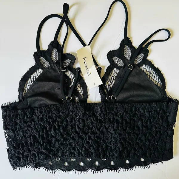 Francesca Collections Top Black‎ Lace Bralette Sz Large - Image 2