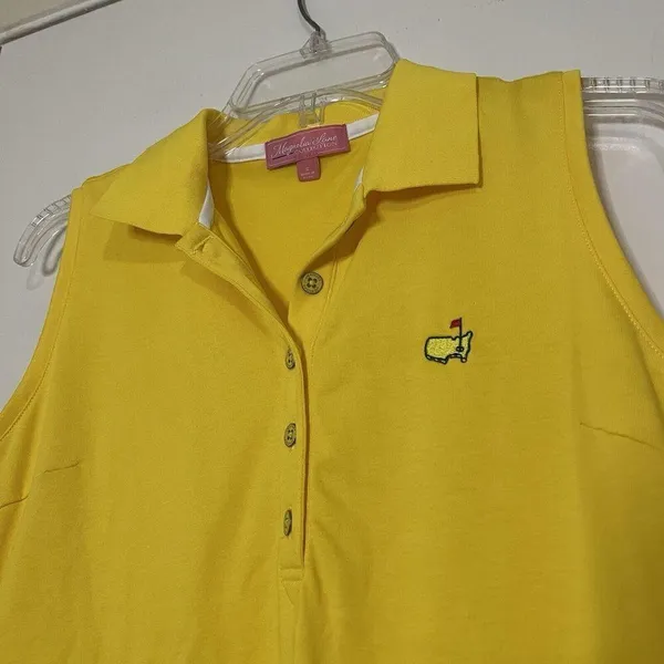Magnolia collection Masters logo yellow pima cotton sleeveless golf polo small - Image 2