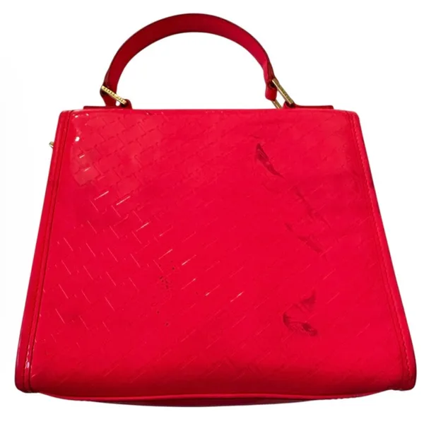 Ted Baker London Neon Pink Patent Embossed T Logo Top Handle Bag Gold Hardware - Image 5