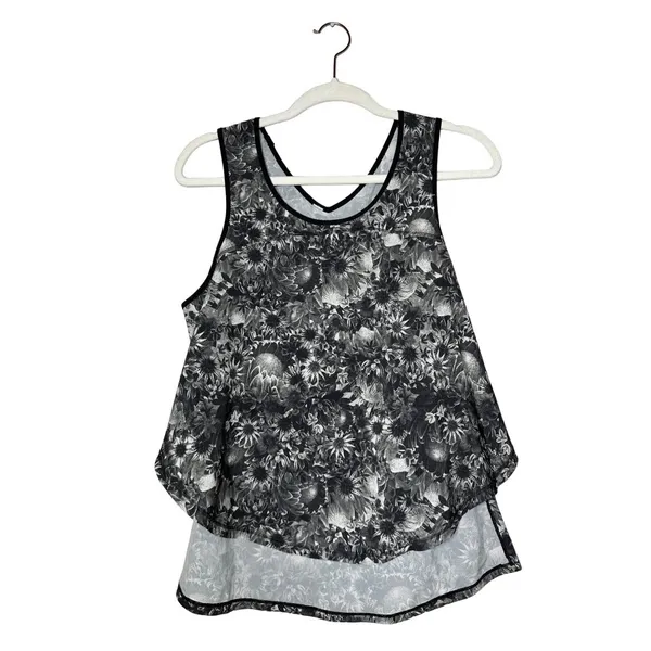 Lululemon Run Split Singlet Tank Top Size 8 Flowabunga Black Angel Wing Black - Image 2