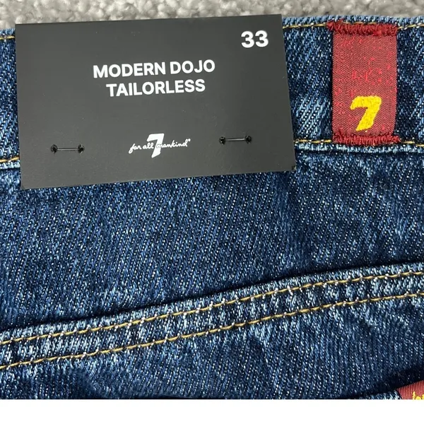 7 For All Mankind Modern Dojo Tailorless Wide Leg Jeans 33" Luray Dark Wash NEW! - Image 3