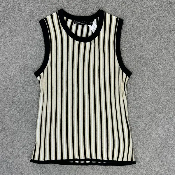 New York & Co Striped Ribbed Knit Sleeveless Sweater Tank Top Tan‎ Black Large - Image 12