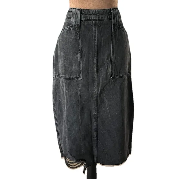 Free People Womens Skirt Black Size 8 Elisa Denim Distressed Slit - Image 2