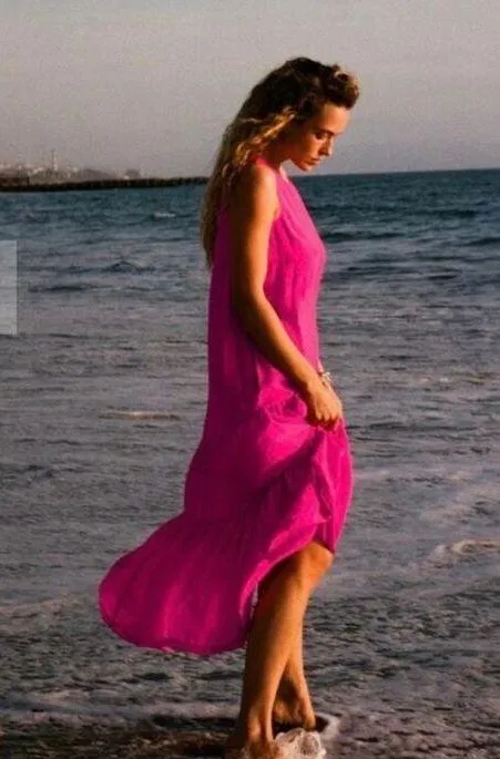 Anthropologie Maeve Marlene Tiered Maxi Dress Medium Pink Oversized Sleeveless - Image 8