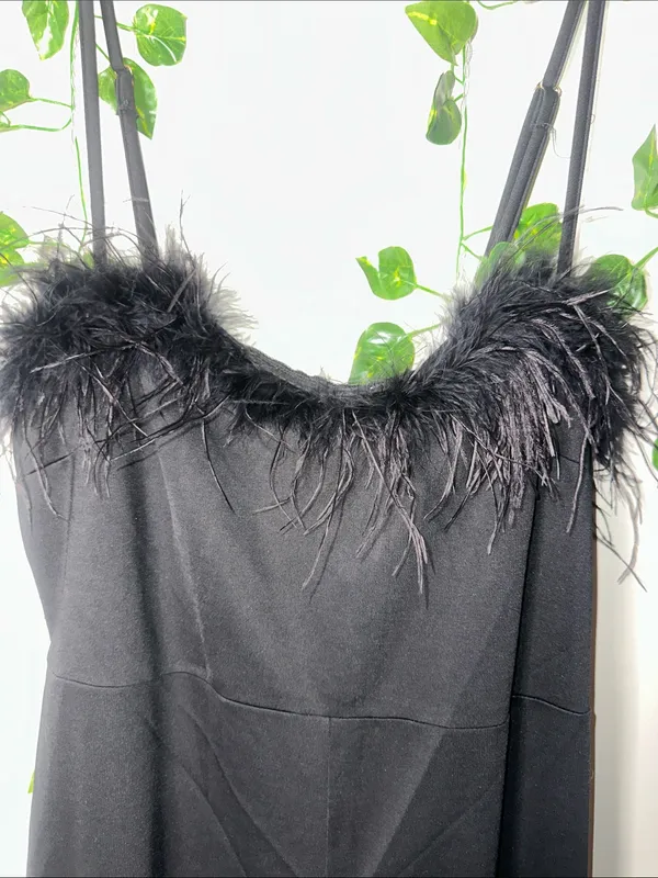 BooHoo Black Feather Strappy Wide Leg Jumpsuit - Image 6