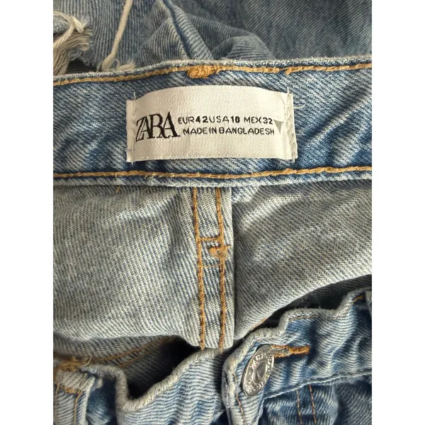 Zara Vintage Style Wide Leg Distressed Cropped Ankle Jean Raw Hem Cotton 10 Blue - Image 7
