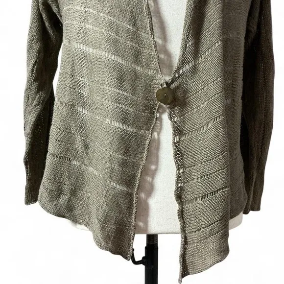 Earthy Sheer Pointelle Knit Layering Cardigan Women M Brown Single Button - Image 3