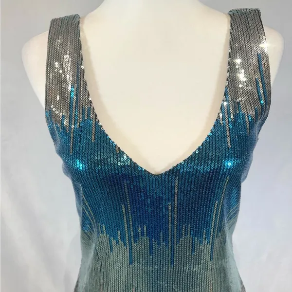 Lila Rose stunning silver and blue waterfall sequin mini dress size large NWT - Image 3