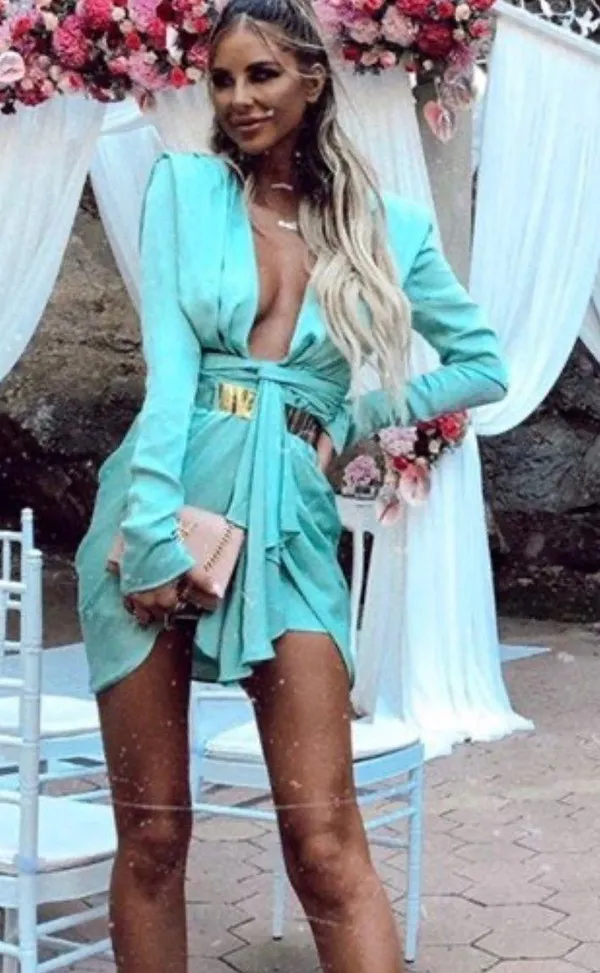 House Of CB PASCALE aqua drape mini dress. - Image 3