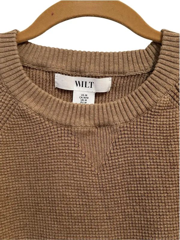 Wilt Womens Waffle Knit Crewneck Sweater Top Cotton Cashmere Preppy Casual - Image 3