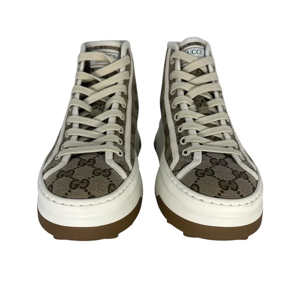 Gucci GG Canvas‎ Platform High Top Sneakers Beige Size 37.5 - Image 10