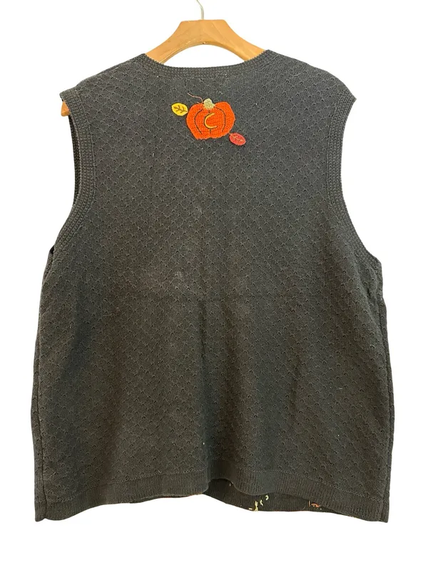 Lord & Taylor Karen Scott Vintage L Black Orange Pumpkin Halloween Sweater Vest - Image 3