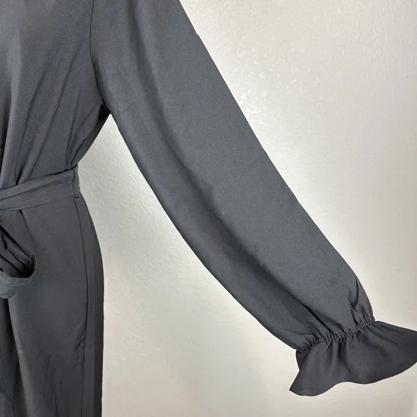 J Crew Women Drapey Shirt Dress Size M Black Satin-back Crepe Button Long Sleeve - Image 2
