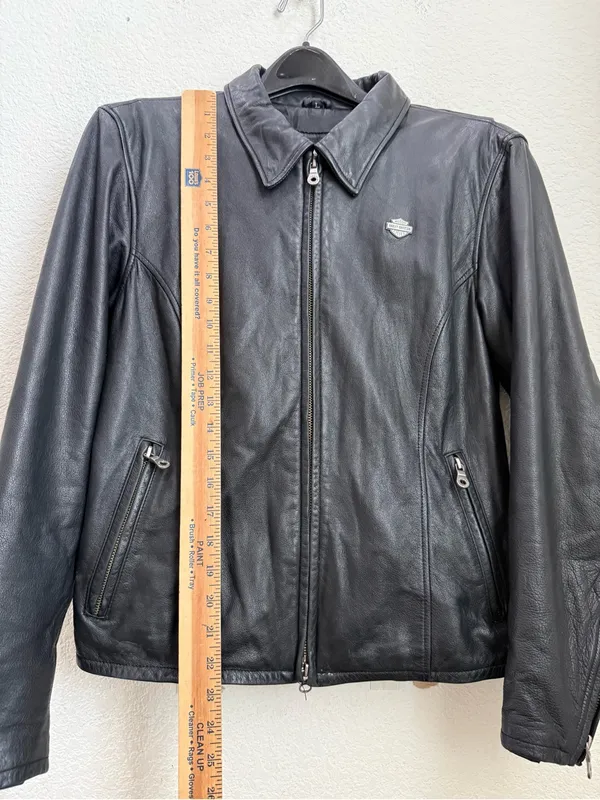 Vintage HARLEY DAVIDSON Black Leather Ruched Motorcycle Jacket Women’s Size L - Image 11