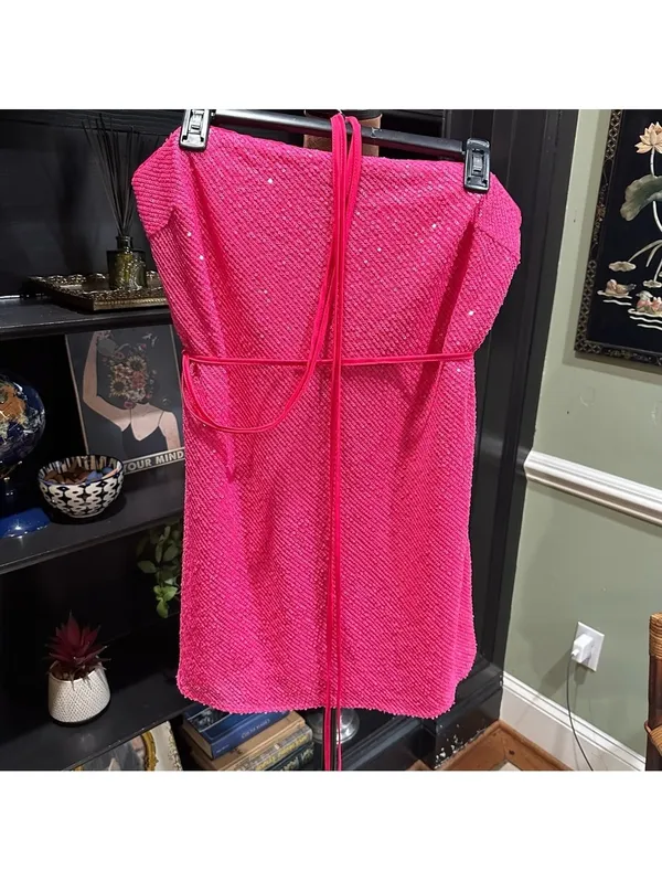 ASOS Sequin Tube Top Dress – Size 12 – Pink Sparkle – Like New - Image 2