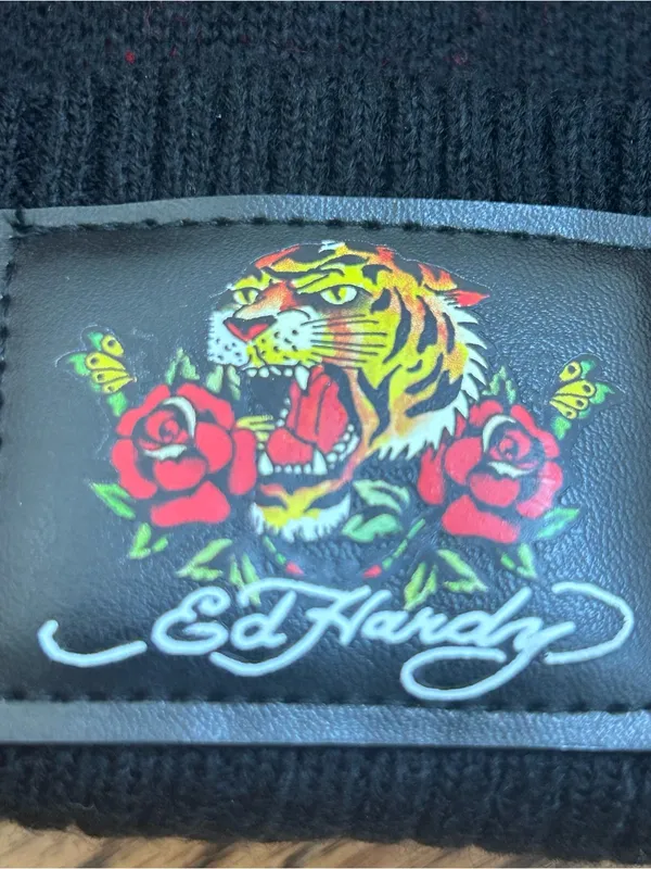 ED HARDY UNISEX Graphic Red Logo And Tiger Knit Pom Pom Beanie NWOT Size OS - Image 6